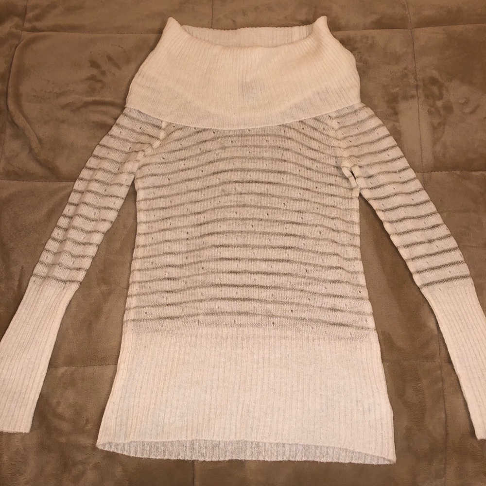 A New Approach Off White & Gold Cowl Neck Sweater